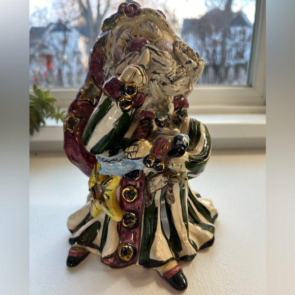 Vintage Blue Sky Pottery tea light Santa candle holder signed Heather Goldminc - Picture 2 of 7